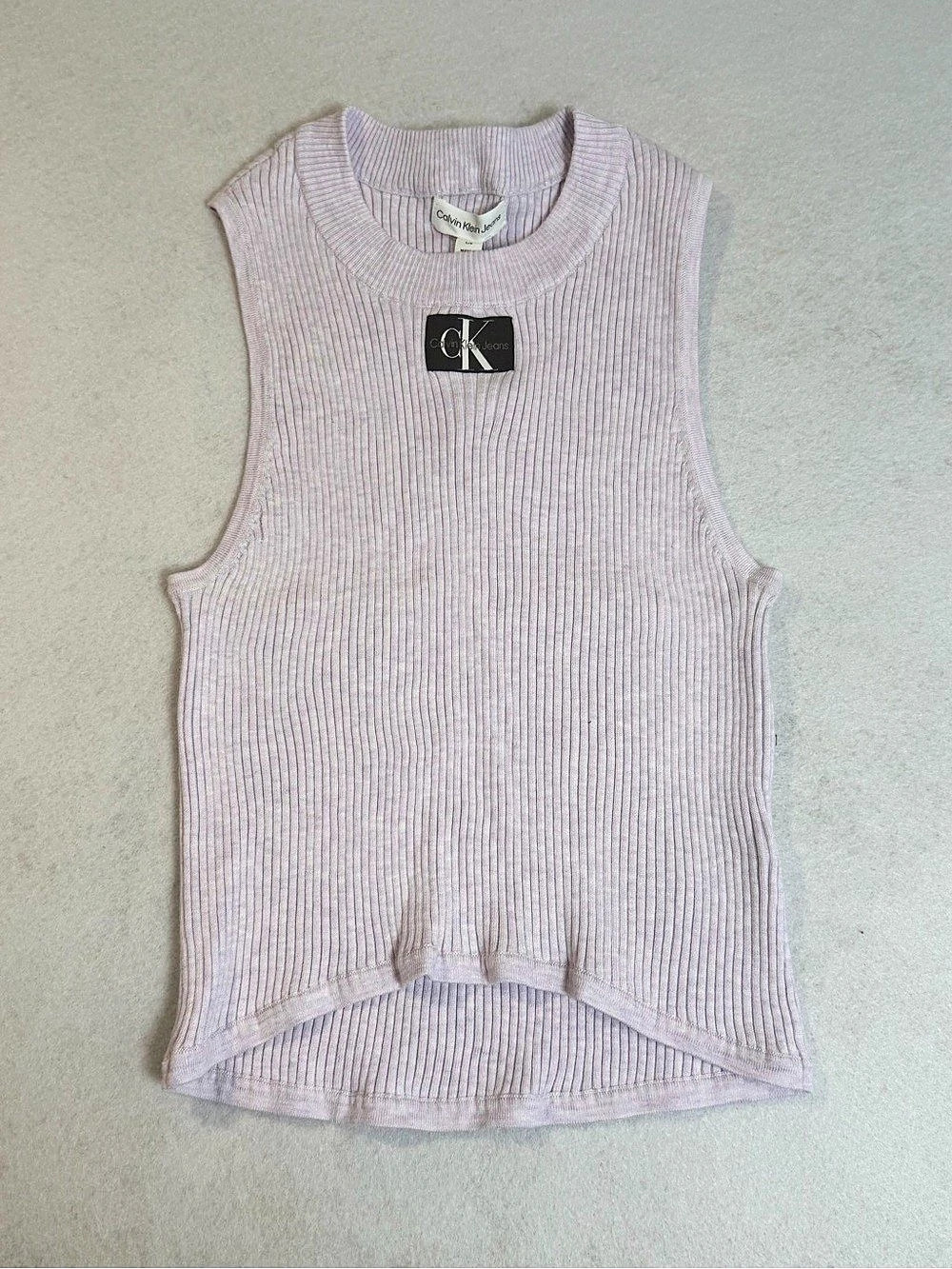 Calvin Klein Jeans Washed Woven Label Rib Tank Top Ribbed Sleeveless Sweater in
